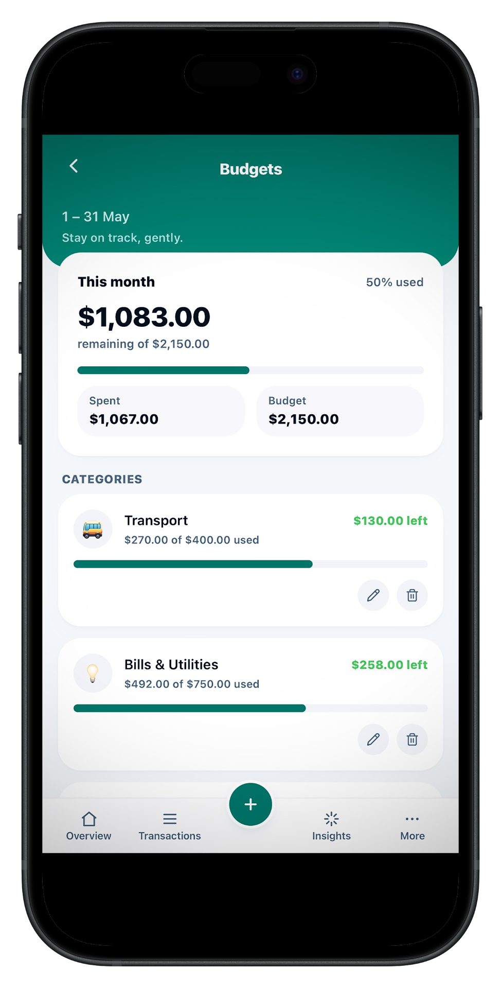 DOSHly budgets screen