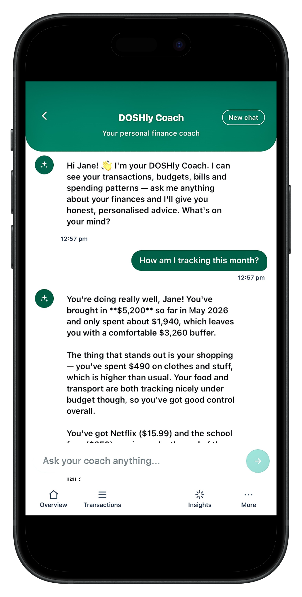 DOSHly Coach chat screen